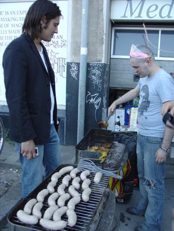 Curator Arne Hendricks and participating artist, Bogdan Marcu - Romanian otaku exhibition and BBQ at Mediamatic 11.06.2006