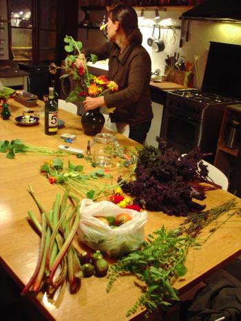 Kristi makes a bouquet with the flower harvest