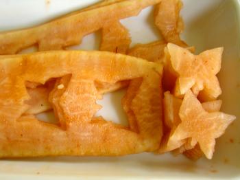 Making daikon kimchi butterflies