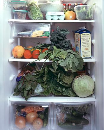 The midwife's fridge from a series by Mark Menjivar, You Are What You Eat.